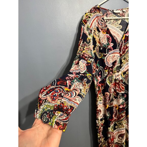 New York & Company Multi Color Paisley Long Sleeve Maxi Dress V Neck Size XL NWT - Picture 3 of 15